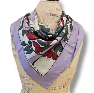 Pat Albeck The National Trust Vintage Purple Printed 100% Silk Scarf - OS